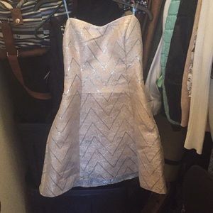 Strapless Peach and Silver Floral/Geometric Dress